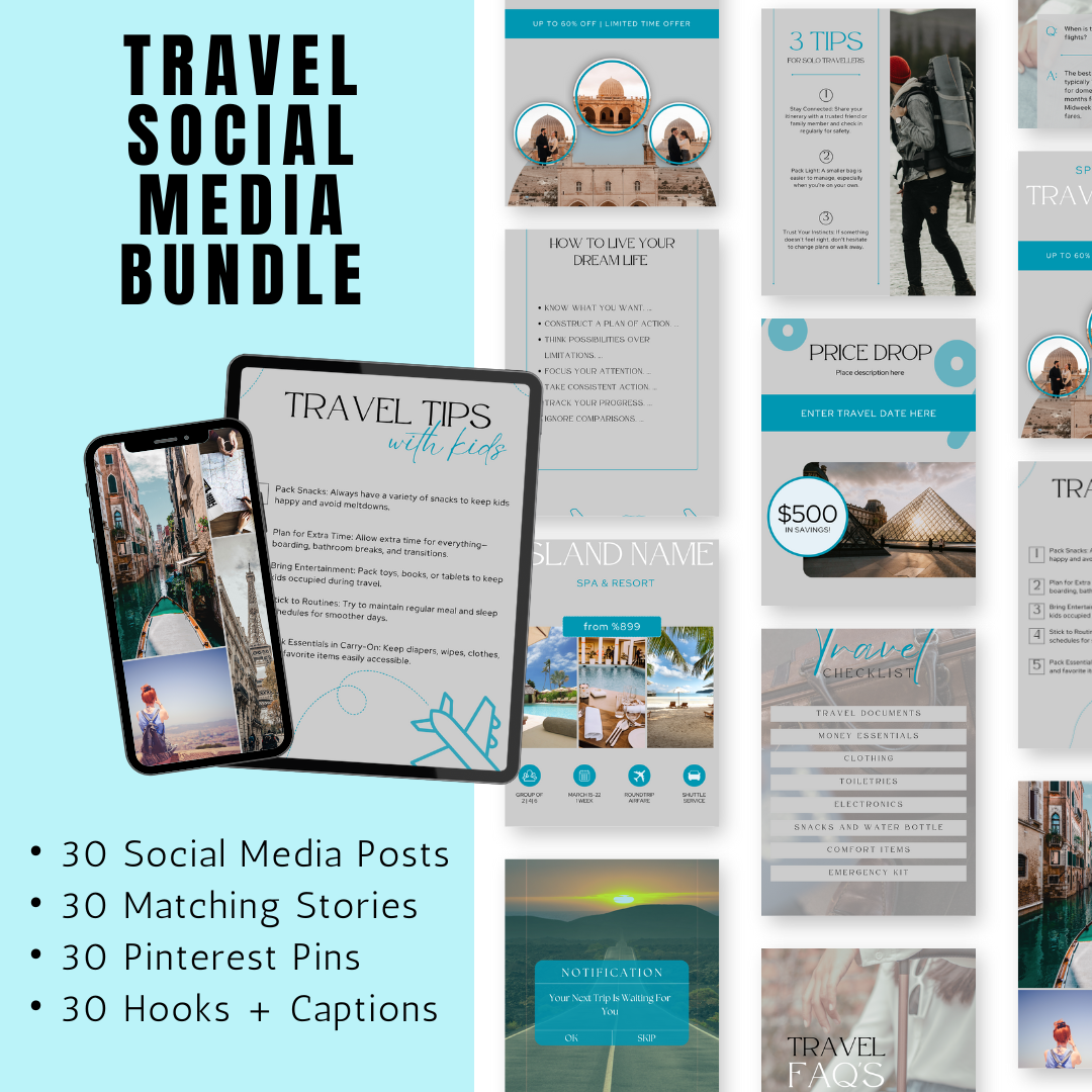 TRAVEL | Travel Social Media Bundle | Vol III | Canva Templates