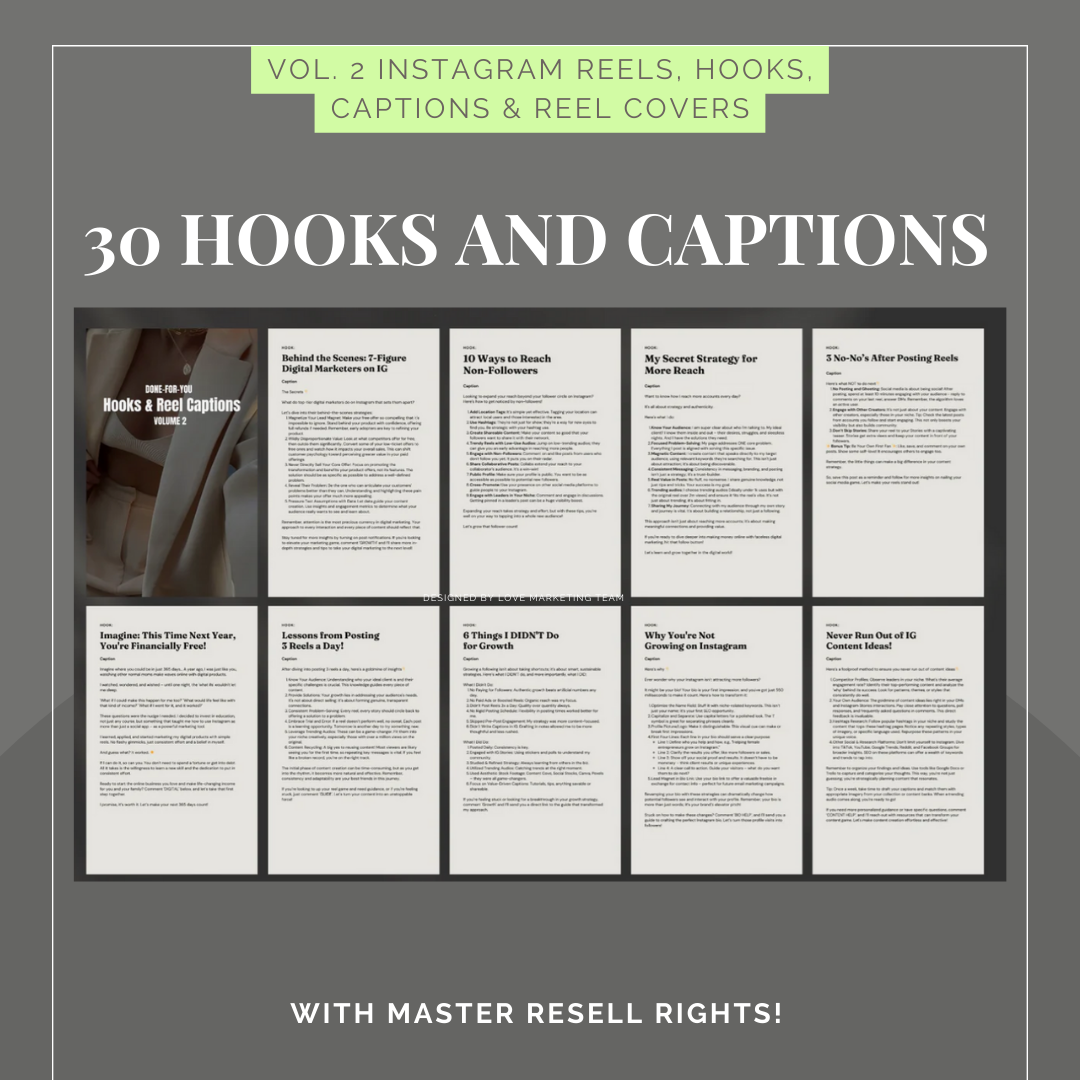 Vol 2. Instagram Reels, Hooks, Captions & Reel Covers