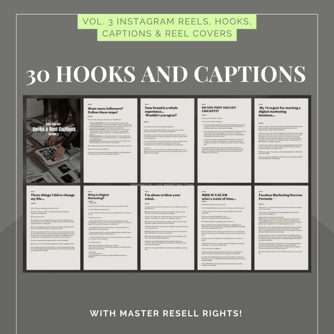 Vol 3. Instagram Reels, Hooks, Captions & Reel Covers