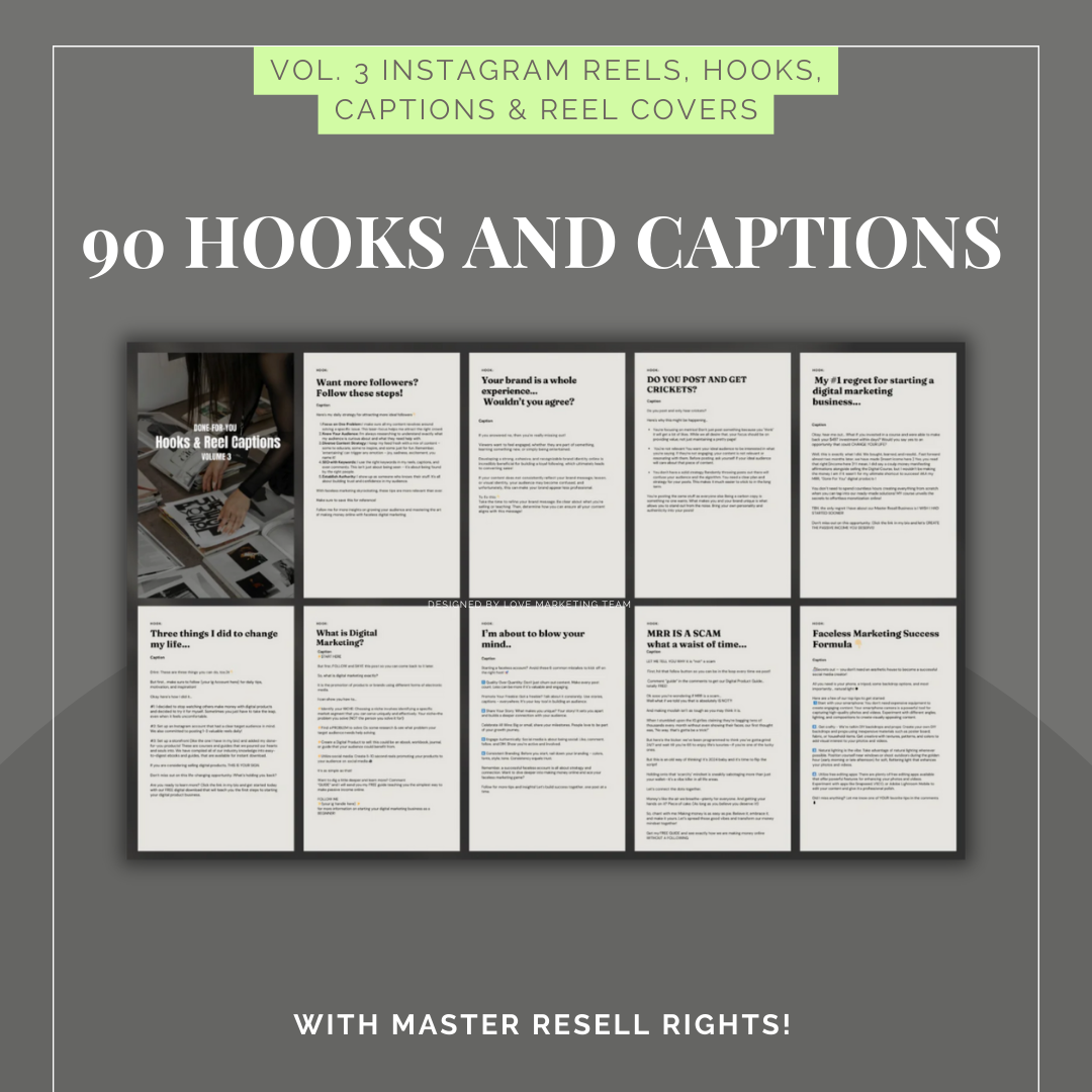 BUNDLE | Vol 1 + 2 + 3 Instagram Reels, Hooks, Captions & Reel Covers