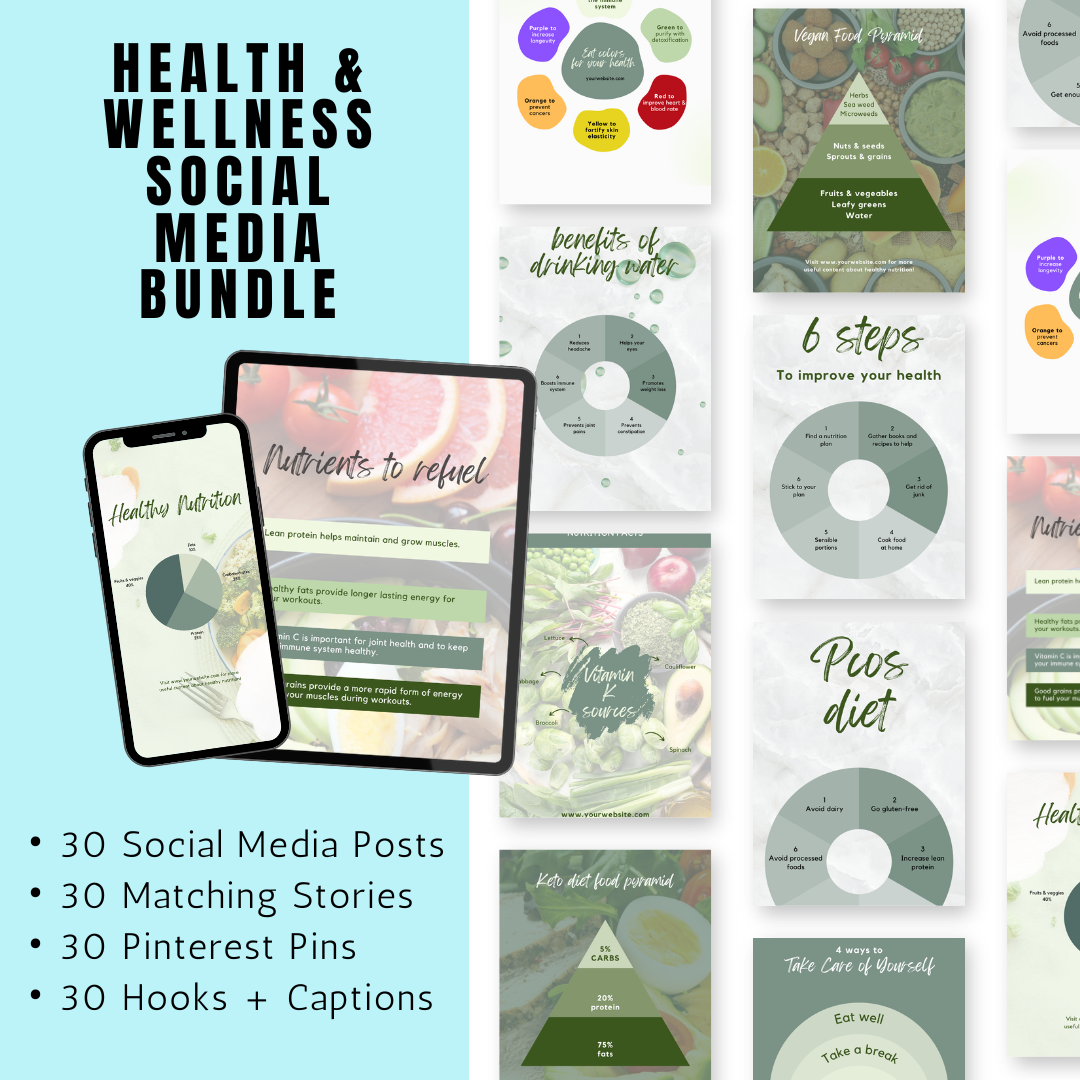 HEALTH & WELLNESS | Health & Wellness Social Media Bundle | Vol III | Canva Templates