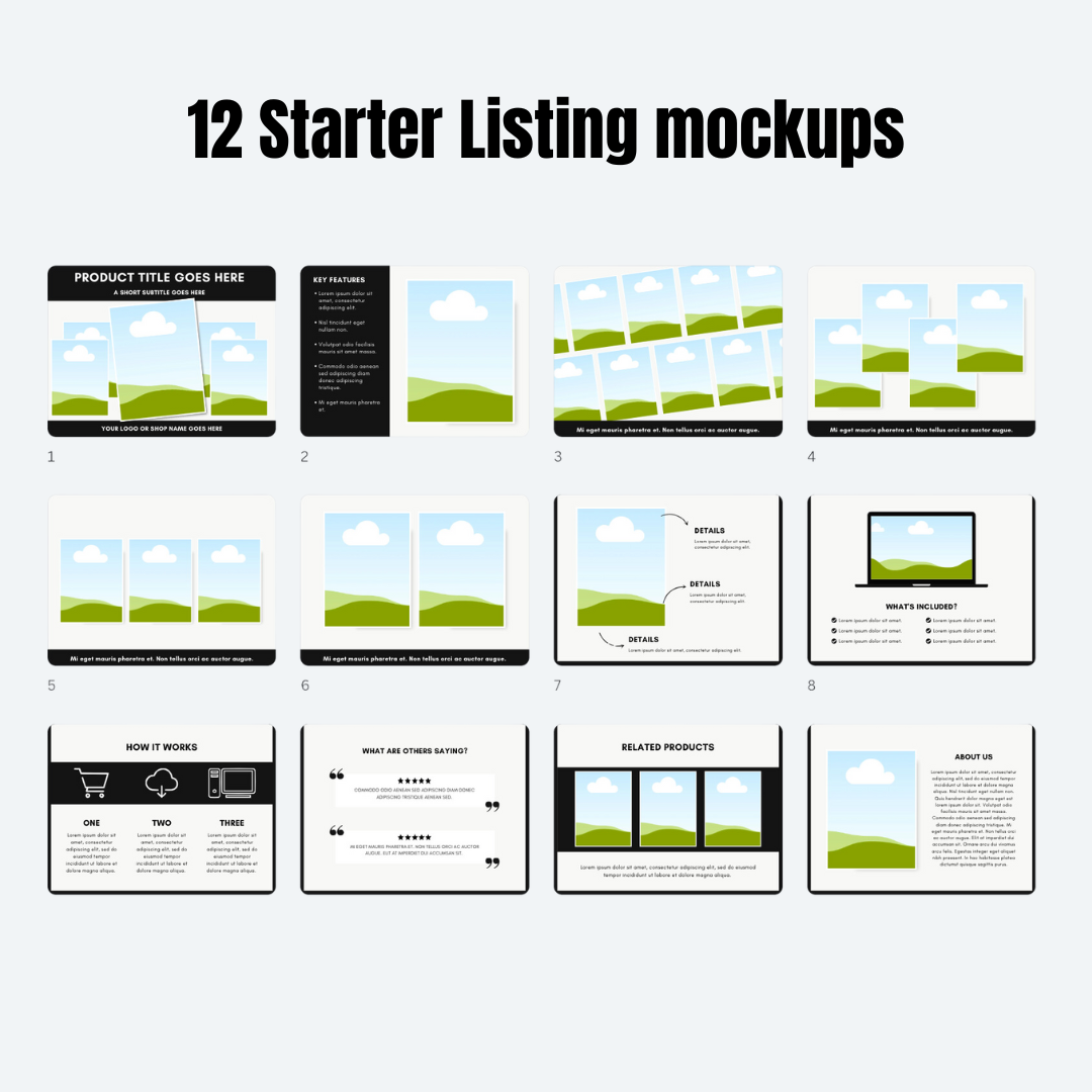 MOCKUPS | 12 Starter Listing mockups | Canva Templates
