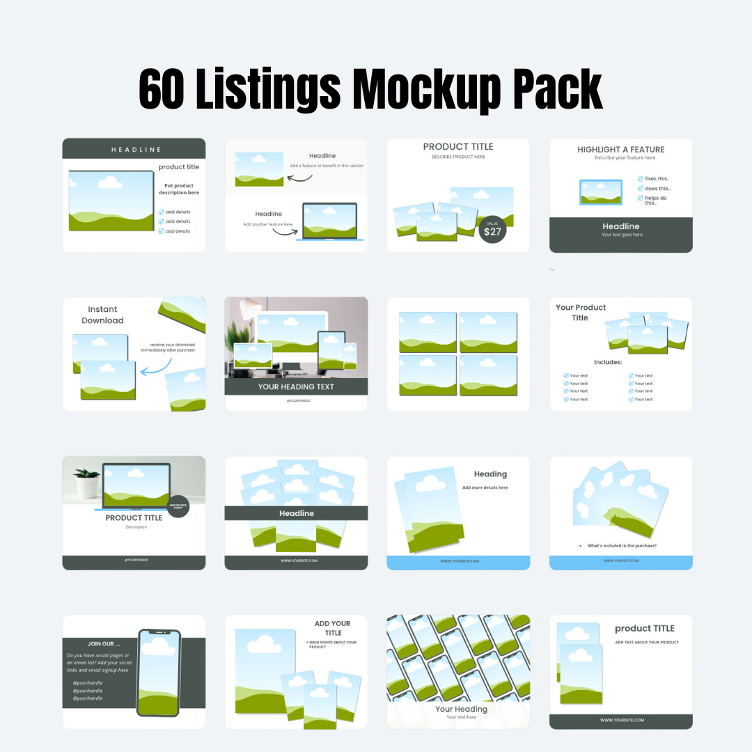 MOCKUPS | 60 Listing Mockups Pack | Canva Templates