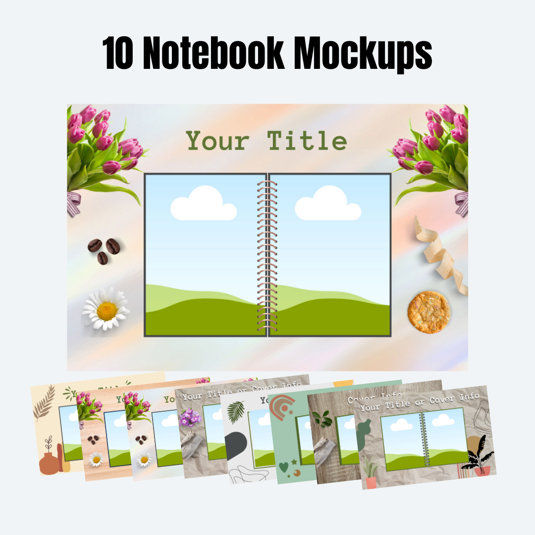 MOCKUPS | 10 Notebook Mockups | Canva Templates