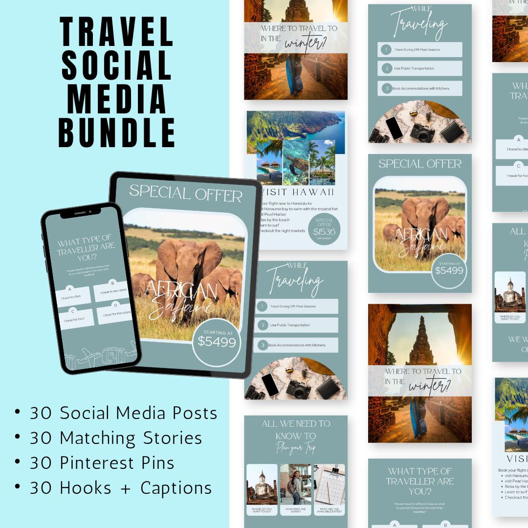TRAVEL | Travel Social Media Bundle | Vol II | Canva Templates