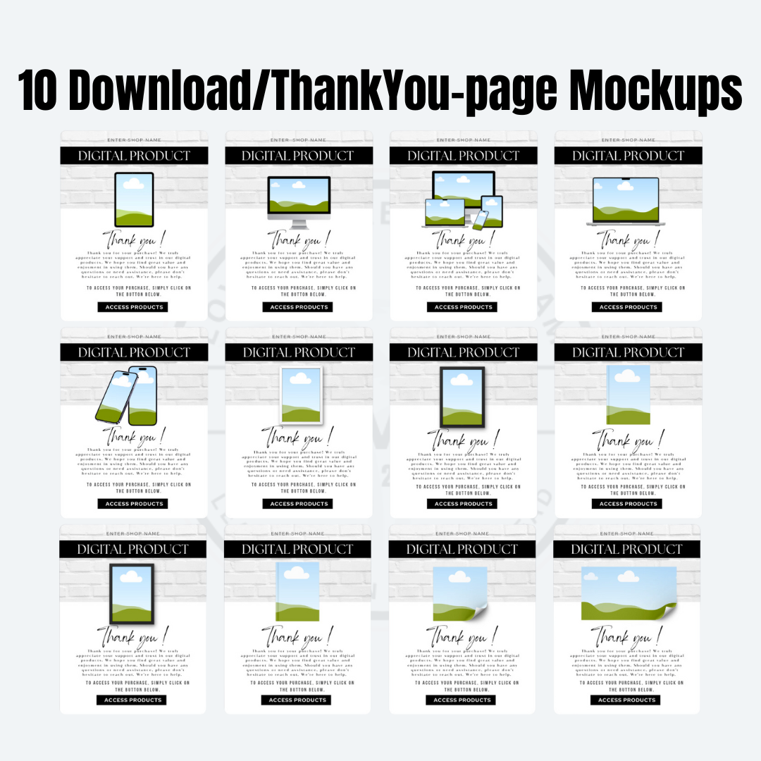 MOCKUPS | 10 Download/ThankYou-page Mockups | Canva Templates