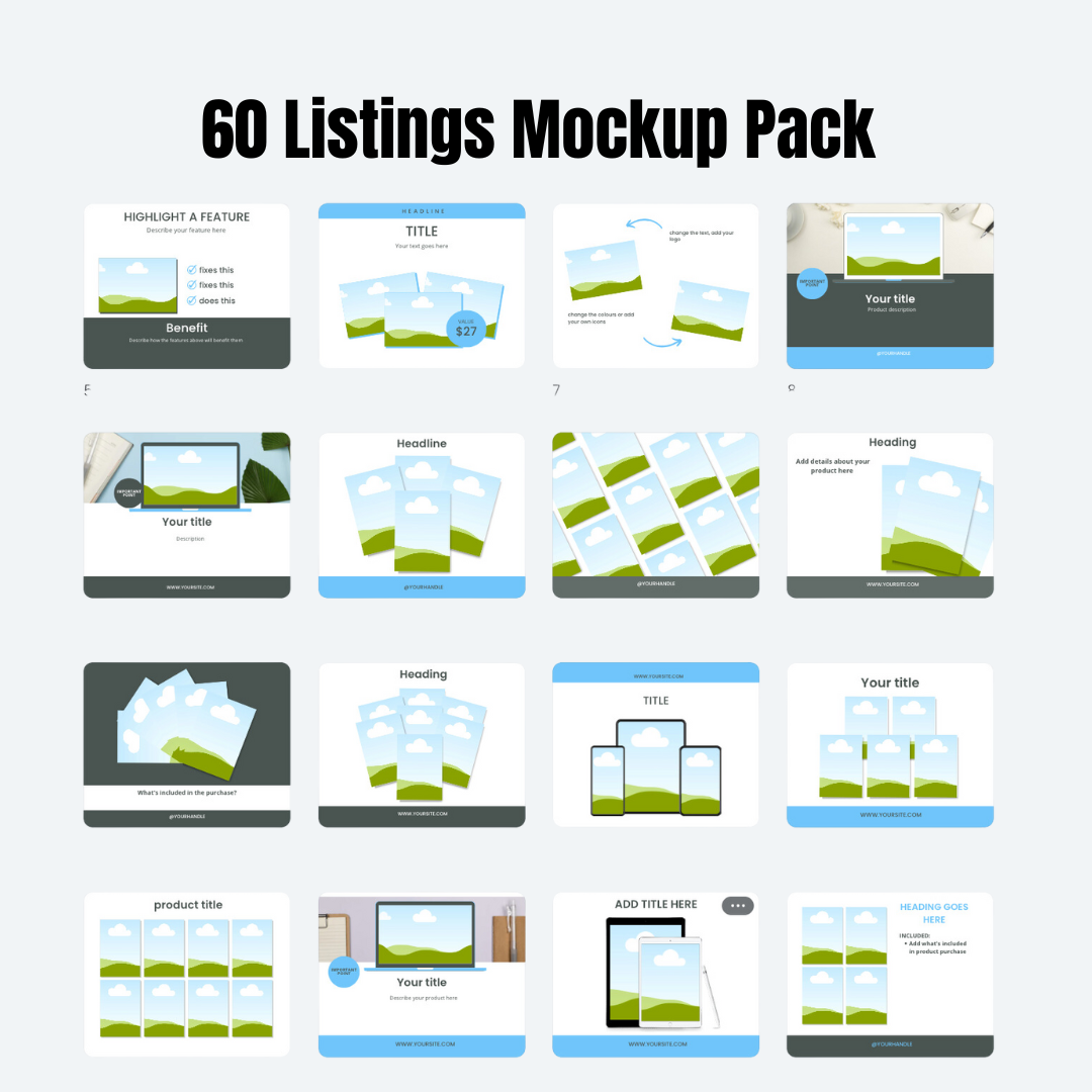 MOCKUPS | 60 Listing Mockups Pack | Canva Templates