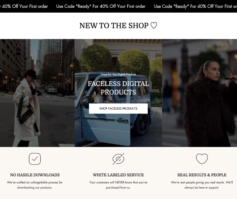 Her Faceless Empire Shopify Theme | MRR Master Resell Rights | Products included!