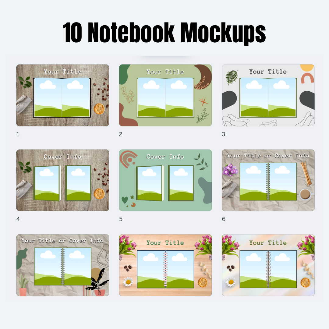 MOCKUPS | 10 Notebook Mockups | Canva Templates