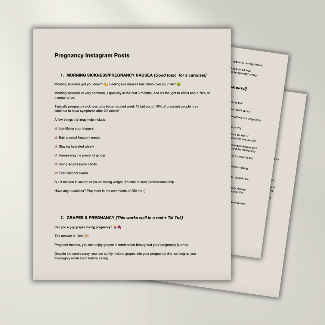 30 Pregnancy Nutrition | Instagram posts | WITH FREE CAPTIONS included!