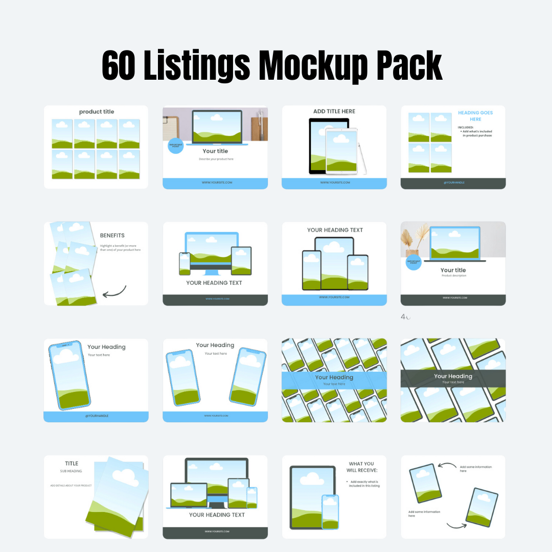MOCKUPS | 60 Listing Mockups Pack | Canva Templates