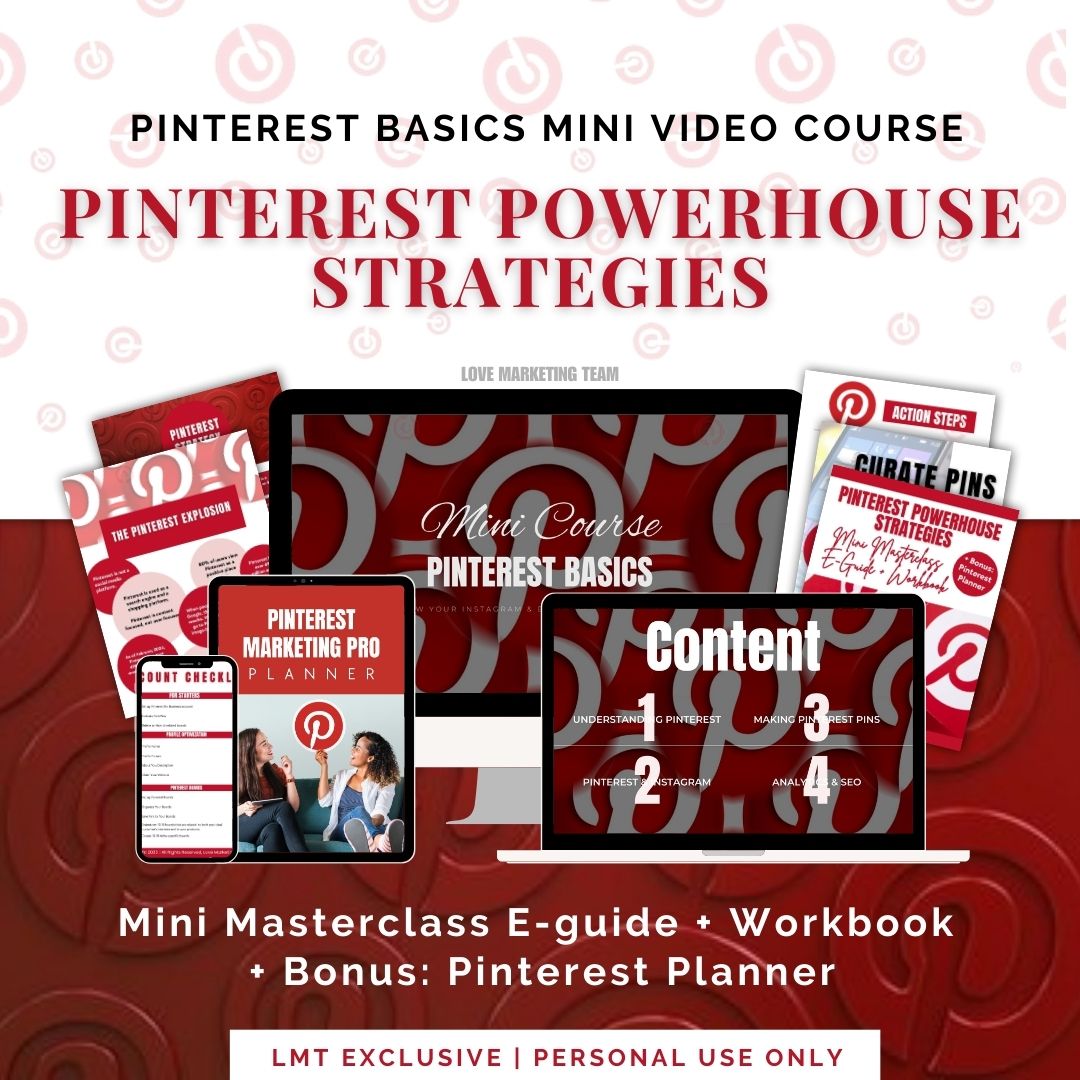 Pinterest Powerhouse Strategies Mini Masterclass E-Guide, Workbook + BONUS: Planner & Mini Video Course