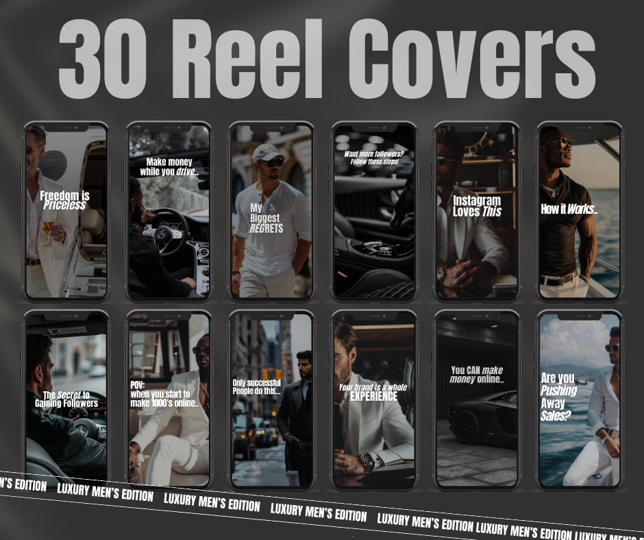 Vol 3 Luxury Mens Reels, Captions,  Hooks & Covers With Photos & Mockups | MRR Master Resell Rights