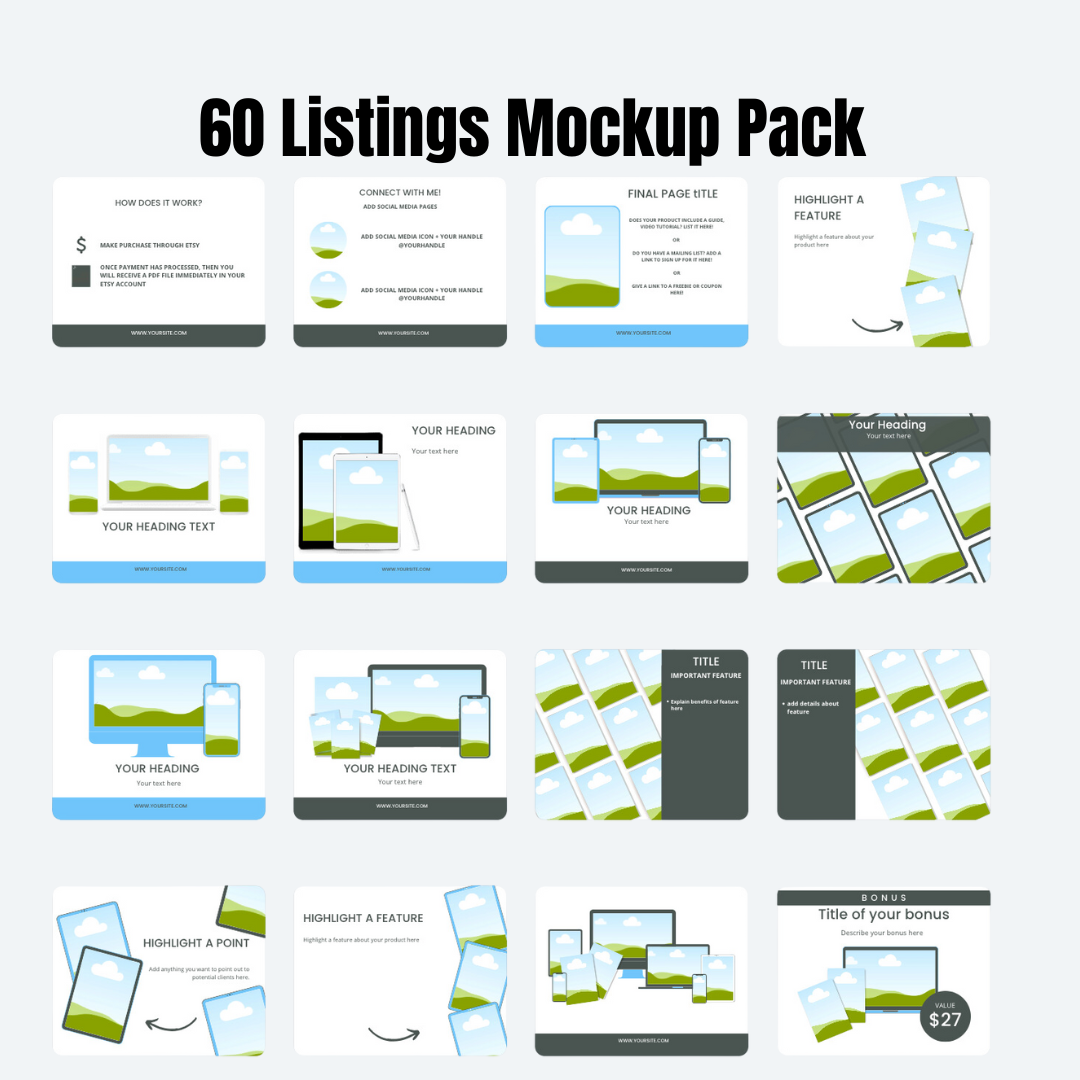MOCKUPS | 60 Listing Mockups Pack | Canva Templates