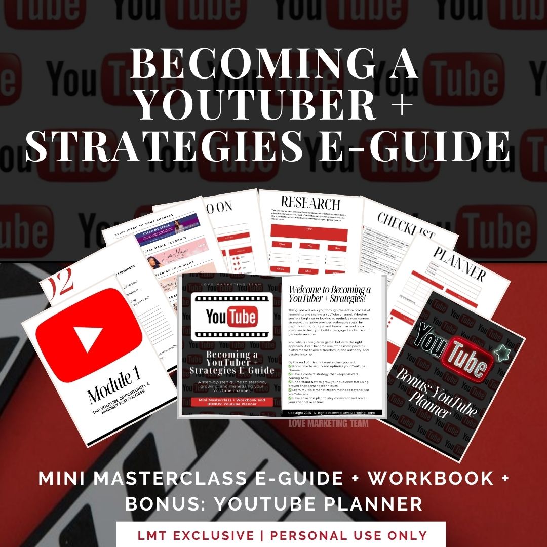 Becoming a YouTuber + Strategies E-Guide | Mini Masterclass & Workbook + BONUS YouTube Planner