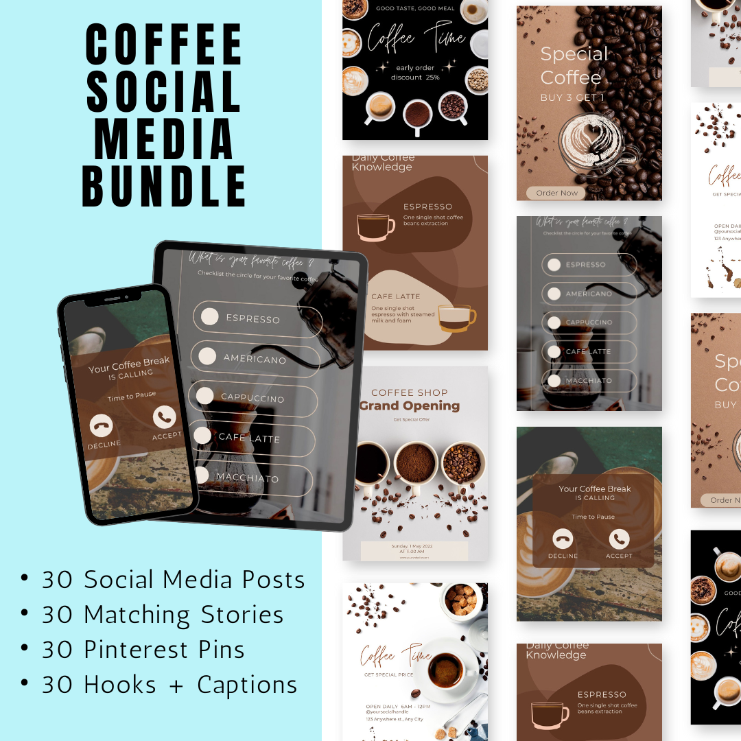 COFFEE | Coffee Social Media Bundle | Vol I | Canva Templates