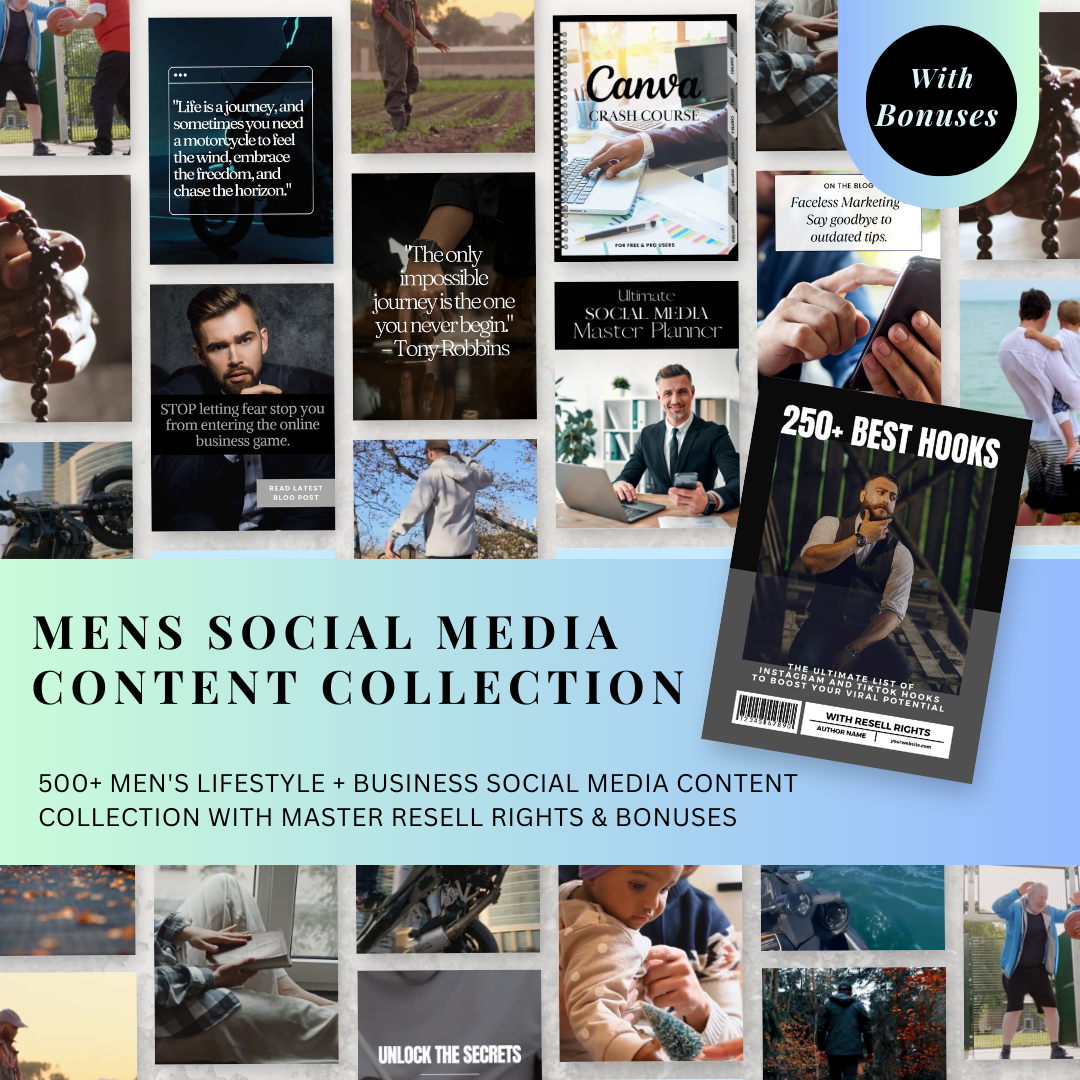 Mens Social Media Content Collection | Master Resell Rights | Bundle | PLR | MRR