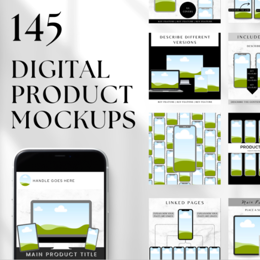 MOCKUPS | 145 Digital Product Mockups | Canva Templates