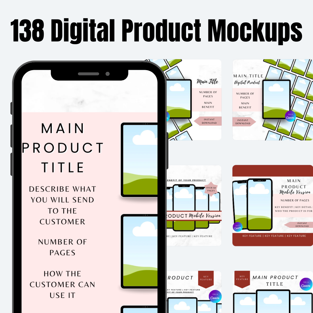 MOCKUPS | 138 DIGITAL PRODUCT MOCK UP LISTING TEMPLATES | Canva Templates