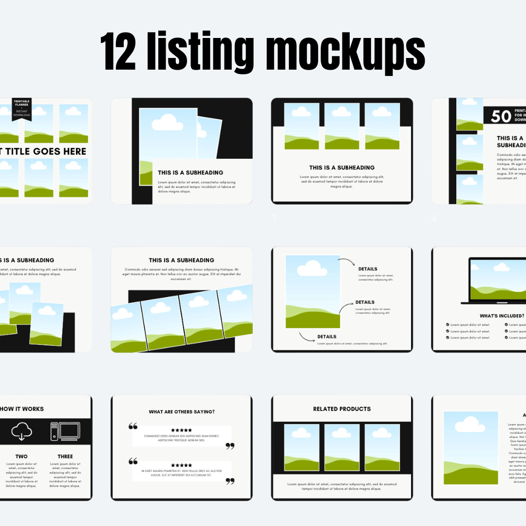 MOCKUPS | 12 Listing Mockups | Canva Templates