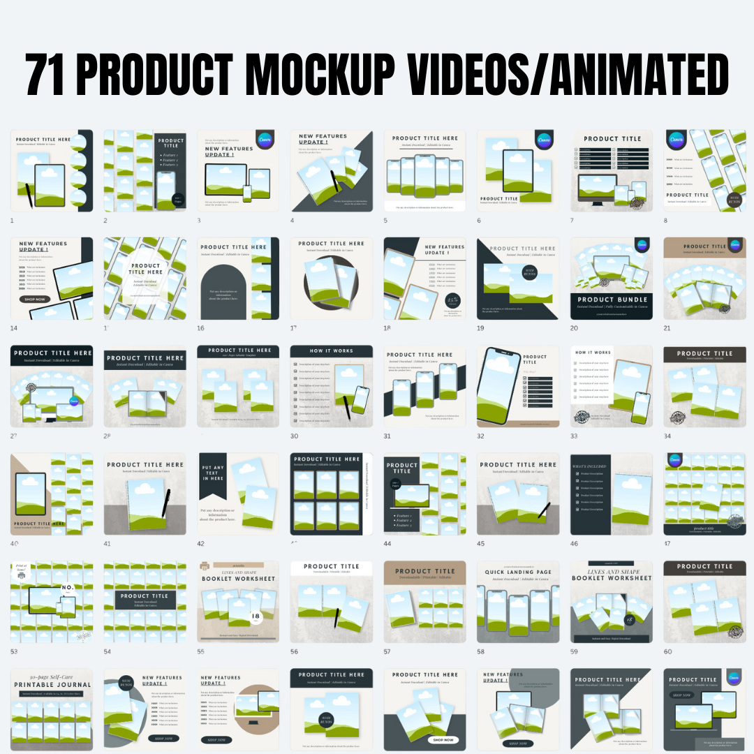 MOCKUPS | 71 PRODUCT MOCKUP VIDEOS/ANIMATED | Canva Templates