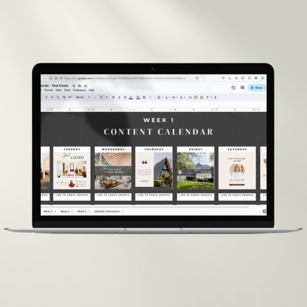 Real Estate | Content Calendar | Editable in Canva