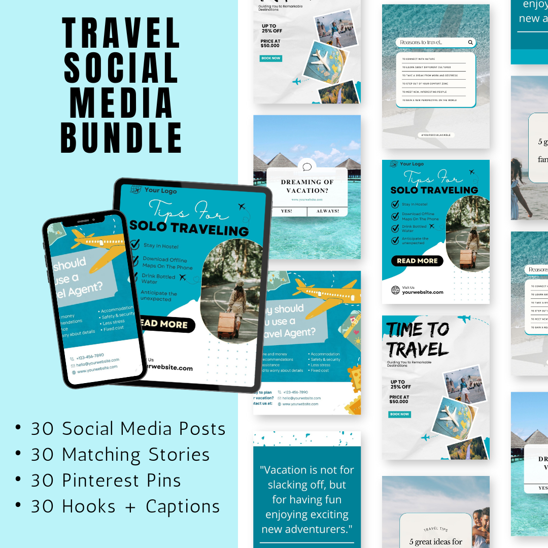 TRAVEL | Travel Social Media Bundle | Vol I | Canva Templates