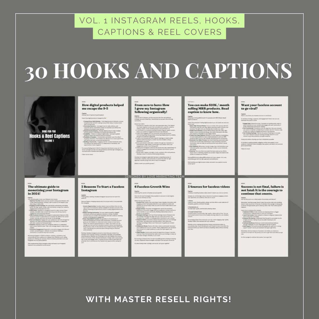 Vol. 1 Instagram Reels, Hooks, Captions & Reel Covers