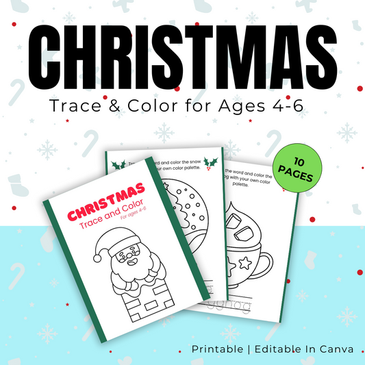 KIDS | Christmas Trace & Color for Ages 4-6 | Editable in Canva