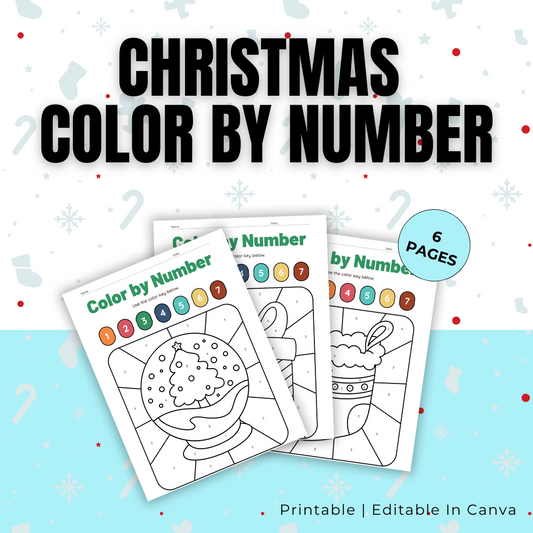 KIDS | Christmas Color by Number | Editable in Canva