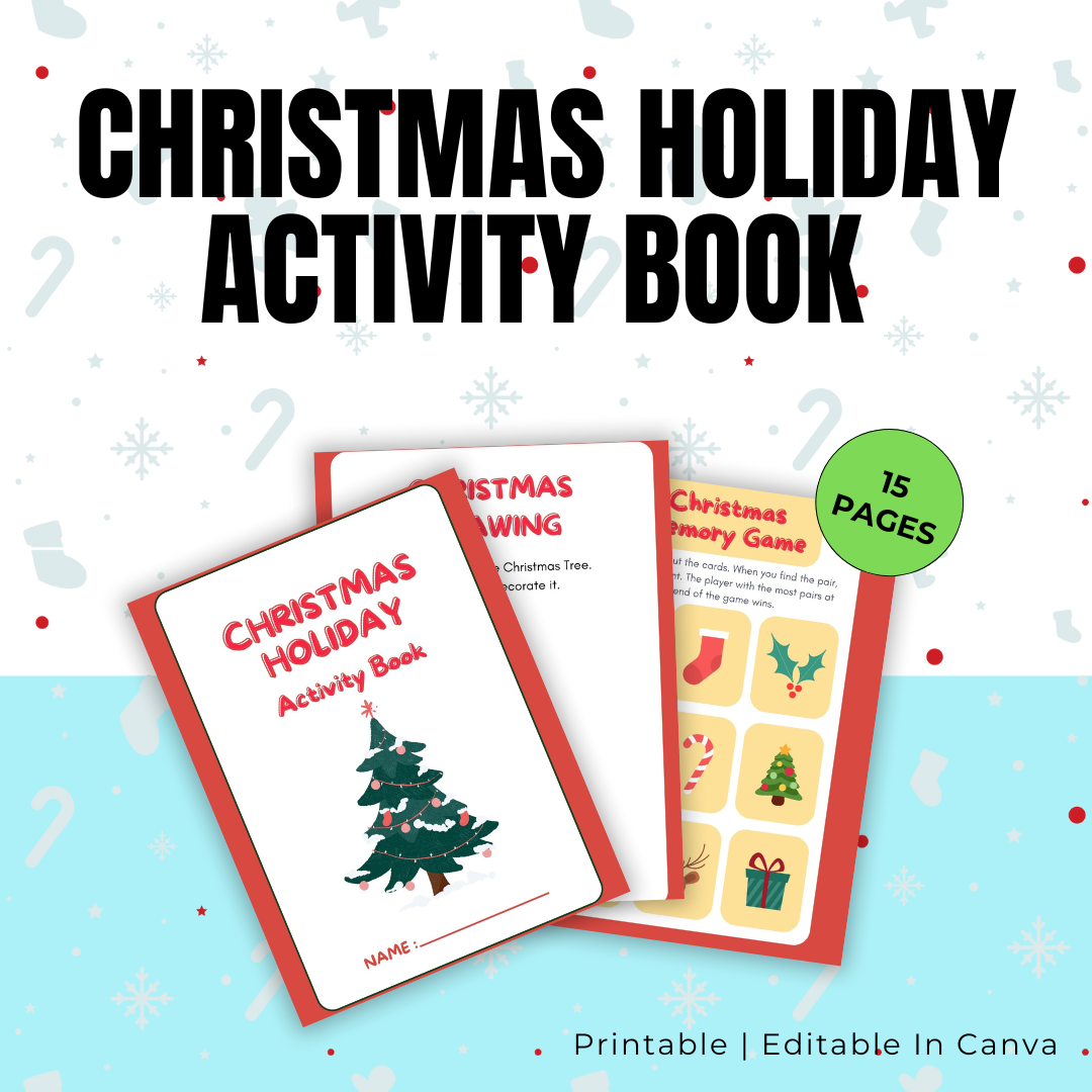 KIDS | Christmas Holiday Activity Book Worksheet | Editable in Canva