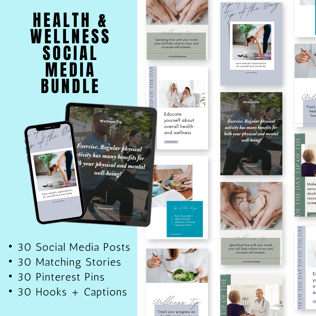 HEALTH & WELLNESS | Health & Wellness Social Media Bundle | Vol I | Canva Templates