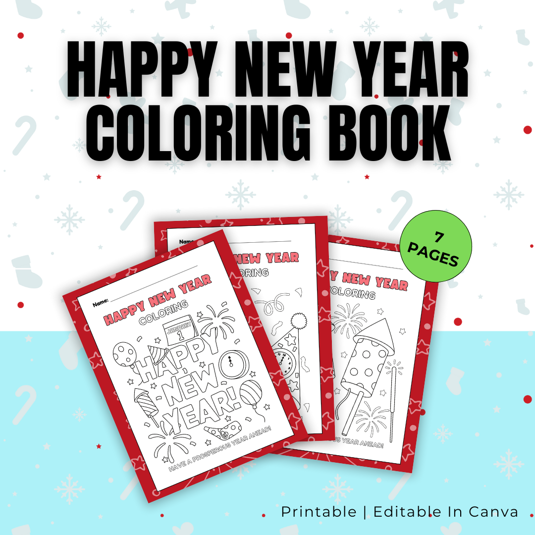 KIDS | Happy New Year Coloring Book | Editable in Canva