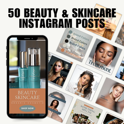 BEAUTY | SOCIAL MEDIA | 50 Beauty & Skincare Instagram Posts | Canva Template