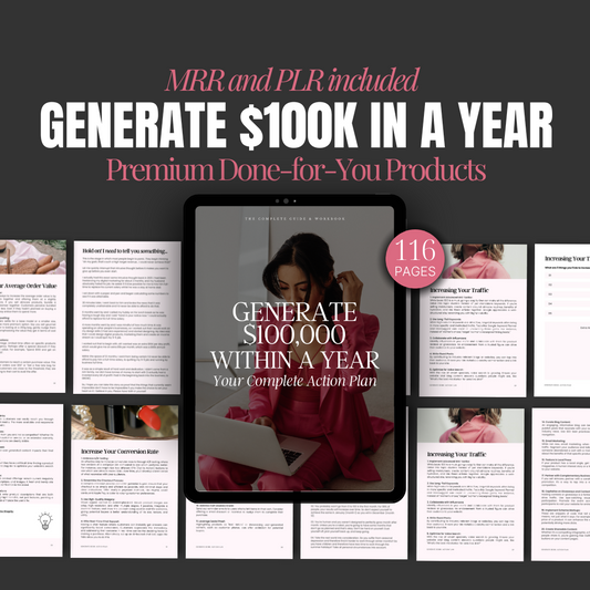 Generate $100k Within A Year Guide & Workbook - with mockups included two sizes