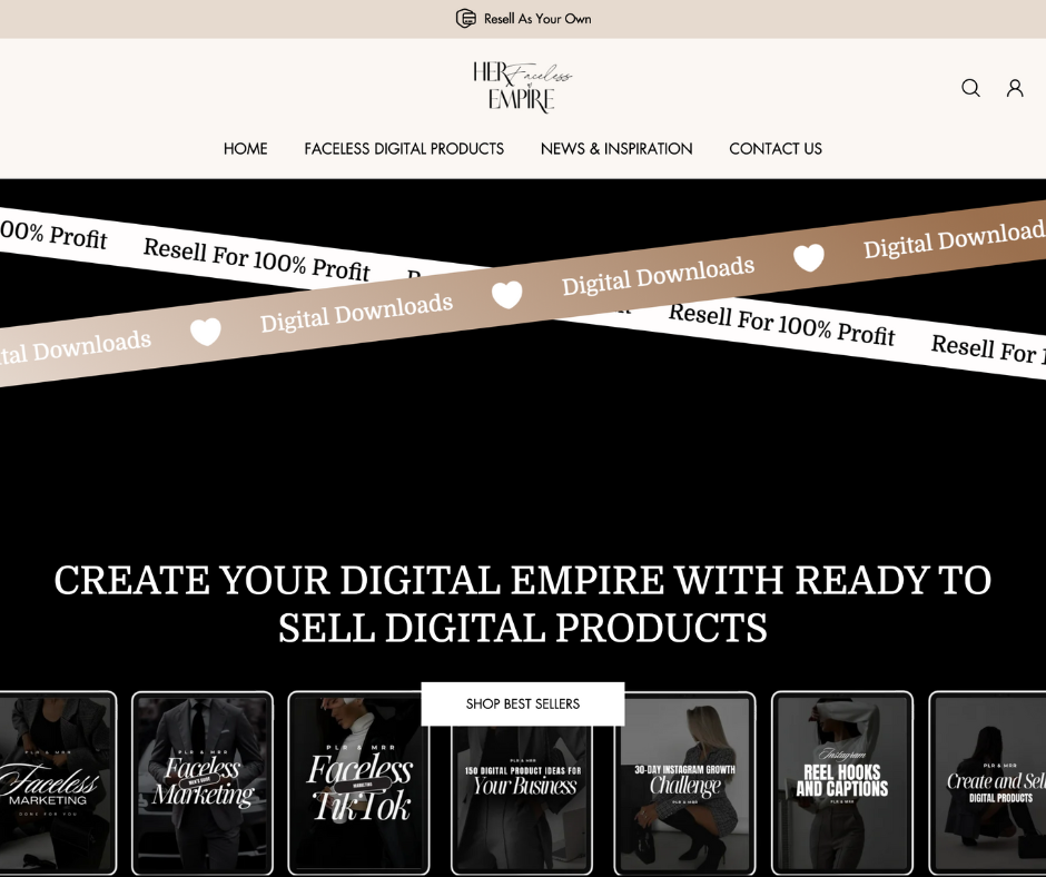 Her Faceless Empire Shopify Theme | MRR Master Resell Rights | Products included!
