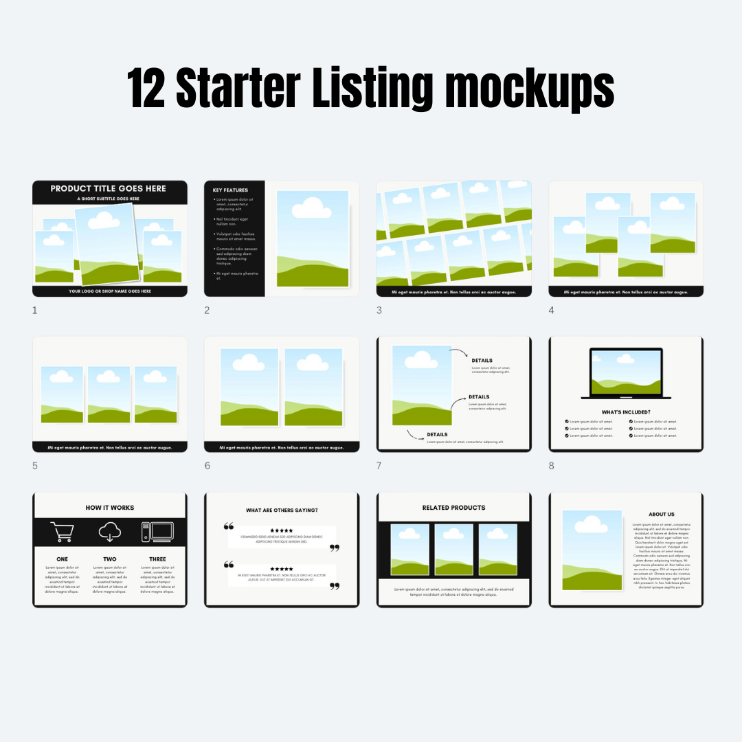 MOCKUPS | 12 Starter Listing mockups  | Canva Templates