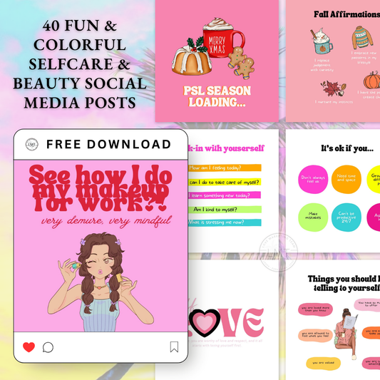 40 Fun & Colorful Selfcare & Beauty Social Media posts | LIMITED TIME FREE GIFT