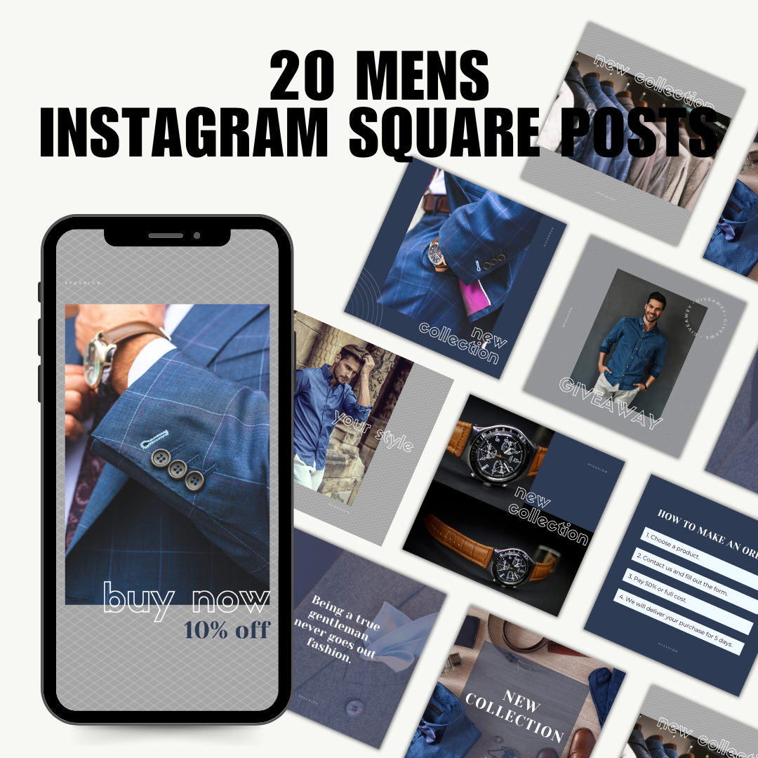 MENS | SOCIAL MEDIA | Elegant Blue Mens Pack | Canva Template