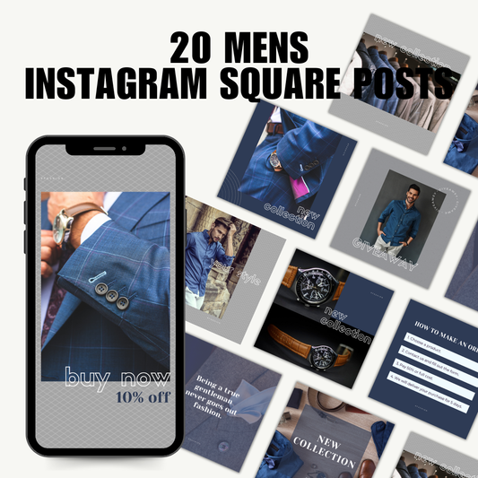 MENS | SOCIAL MEDIA | Elegant Blue Mens Pack | Canva Template