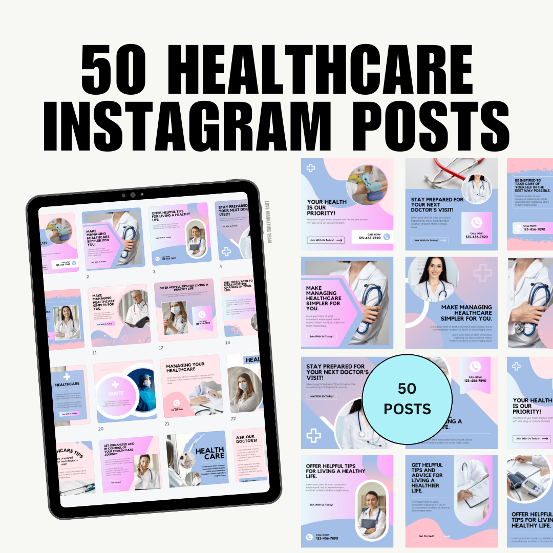 HEALTH | 50 Healthcare Instagram Posts Template | Social Media Content