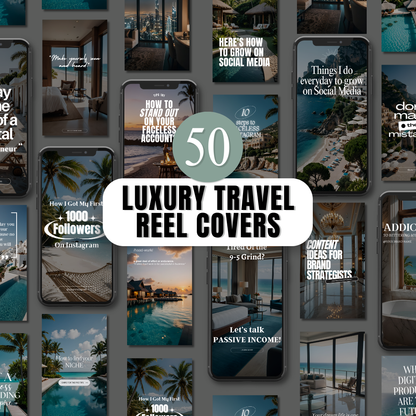 50 Luxury Travel Reel Covers - With Photos + My Mockups (Listing Images)