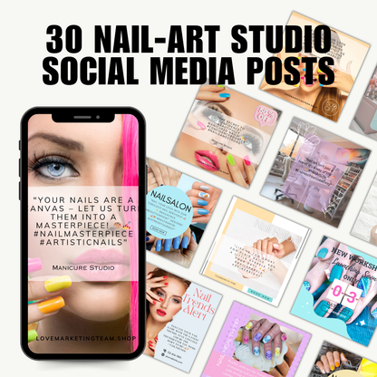 BEAUTY | SOCIAL MEDIA | 30 NAIL ART STUDIO POSTS | Canva Template