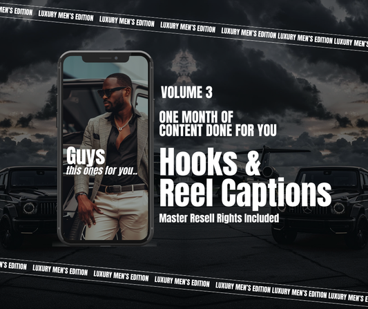 Vol 3 Luxury Mens Reels, Captions,  Hooks & Covers With Photos & Mockups | MRR Master Resell Rights