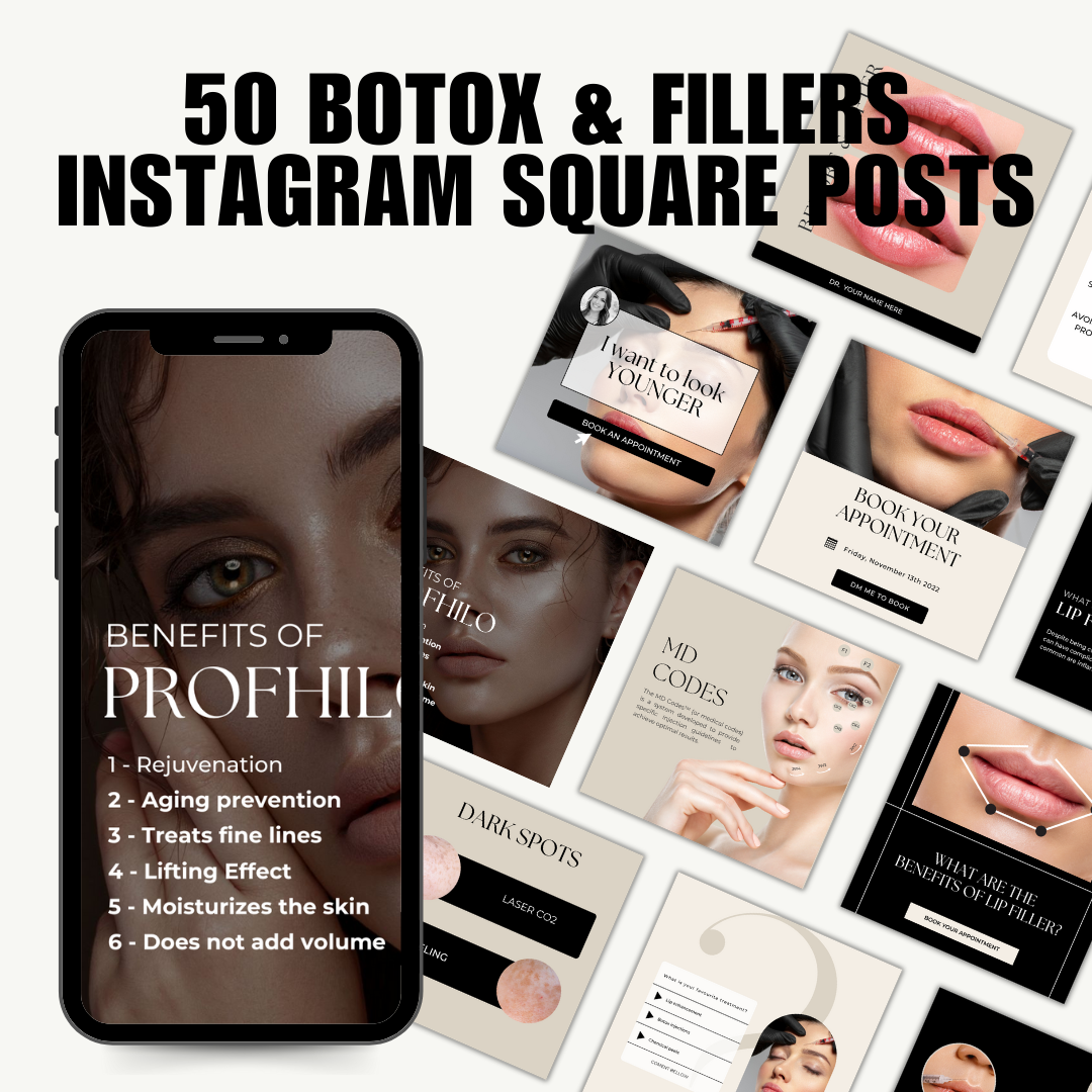 BEAUTY | SOCIAL MEDIA | 100 BOTOX & FILLERS POSTS | Canva Template