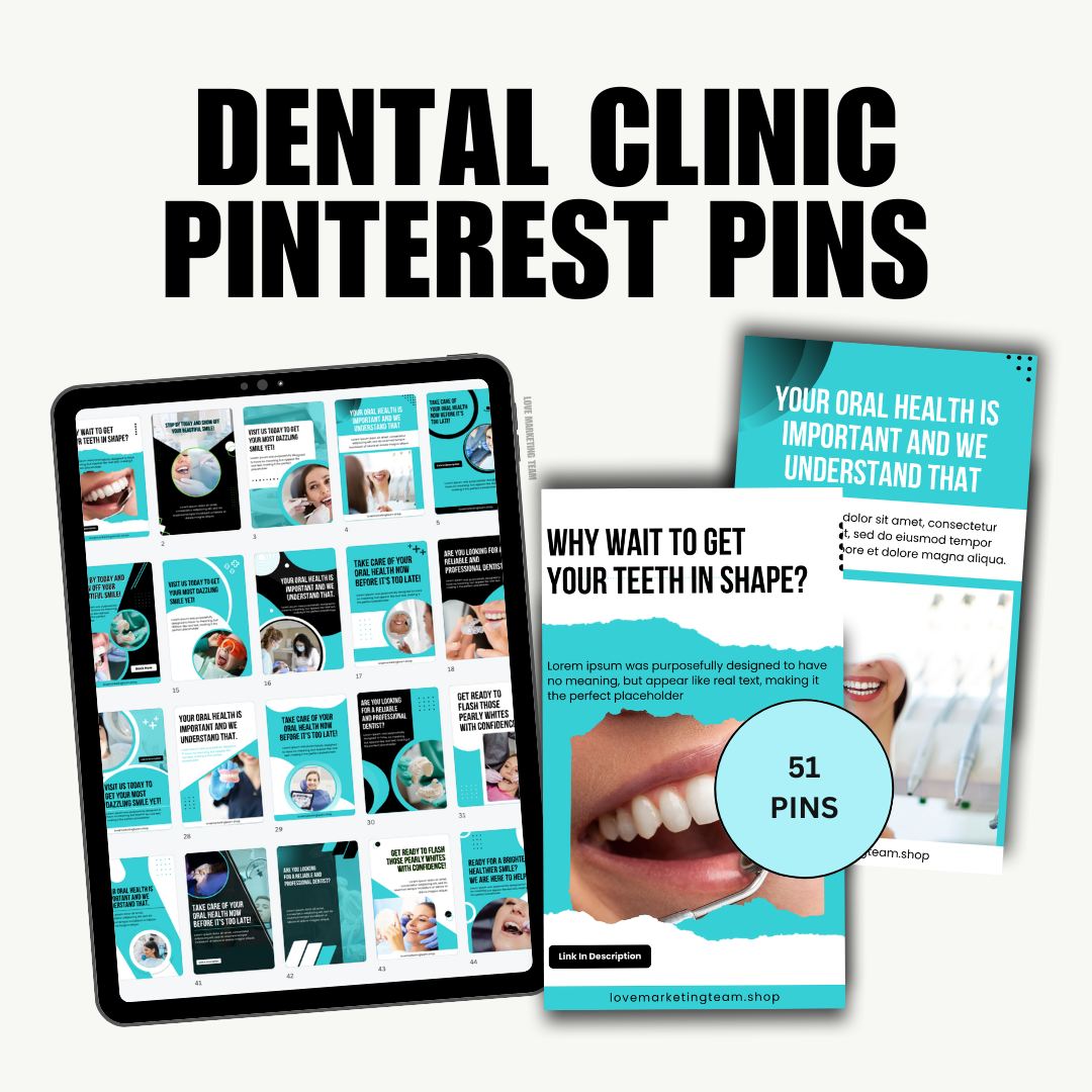 HEALTH | Dental Clinic Instagram Template | Dentist Social Media Content | 51 Pinterest Pins