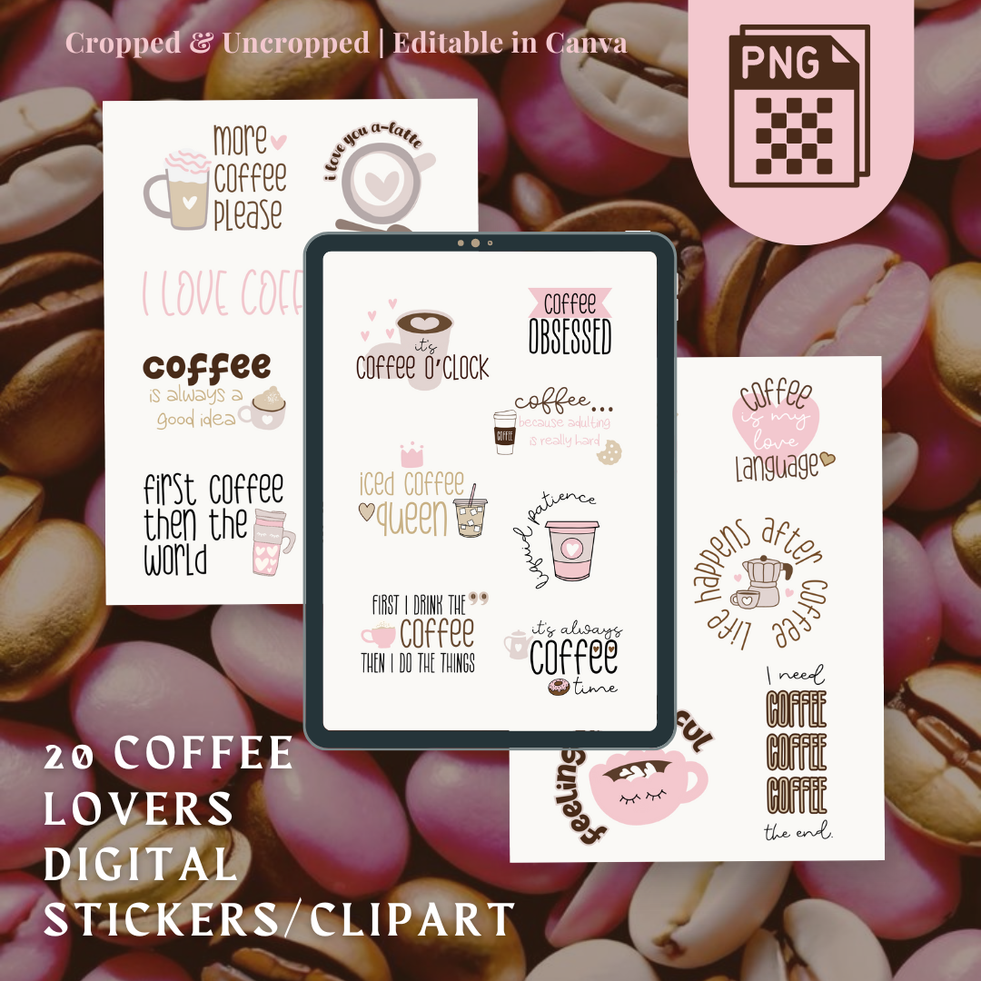 Coffee Lovers Digital Clipart Stickers | PLR