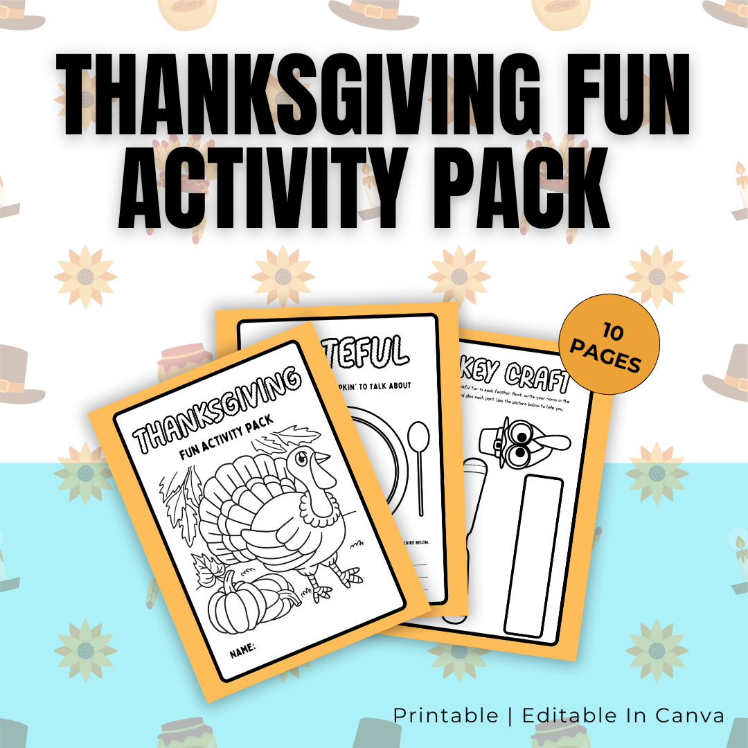 KIDS | Thanksgiving Fun Activity Pack | Editable in Canva