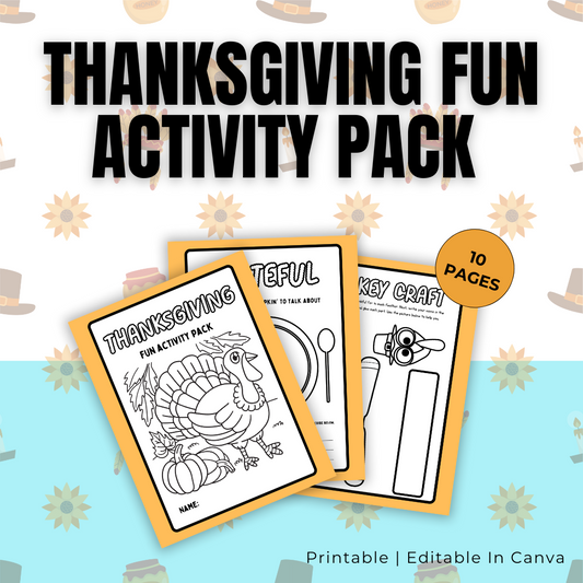 KIDS | Thanksgiving Fun Activity Pack | Editable in Canva