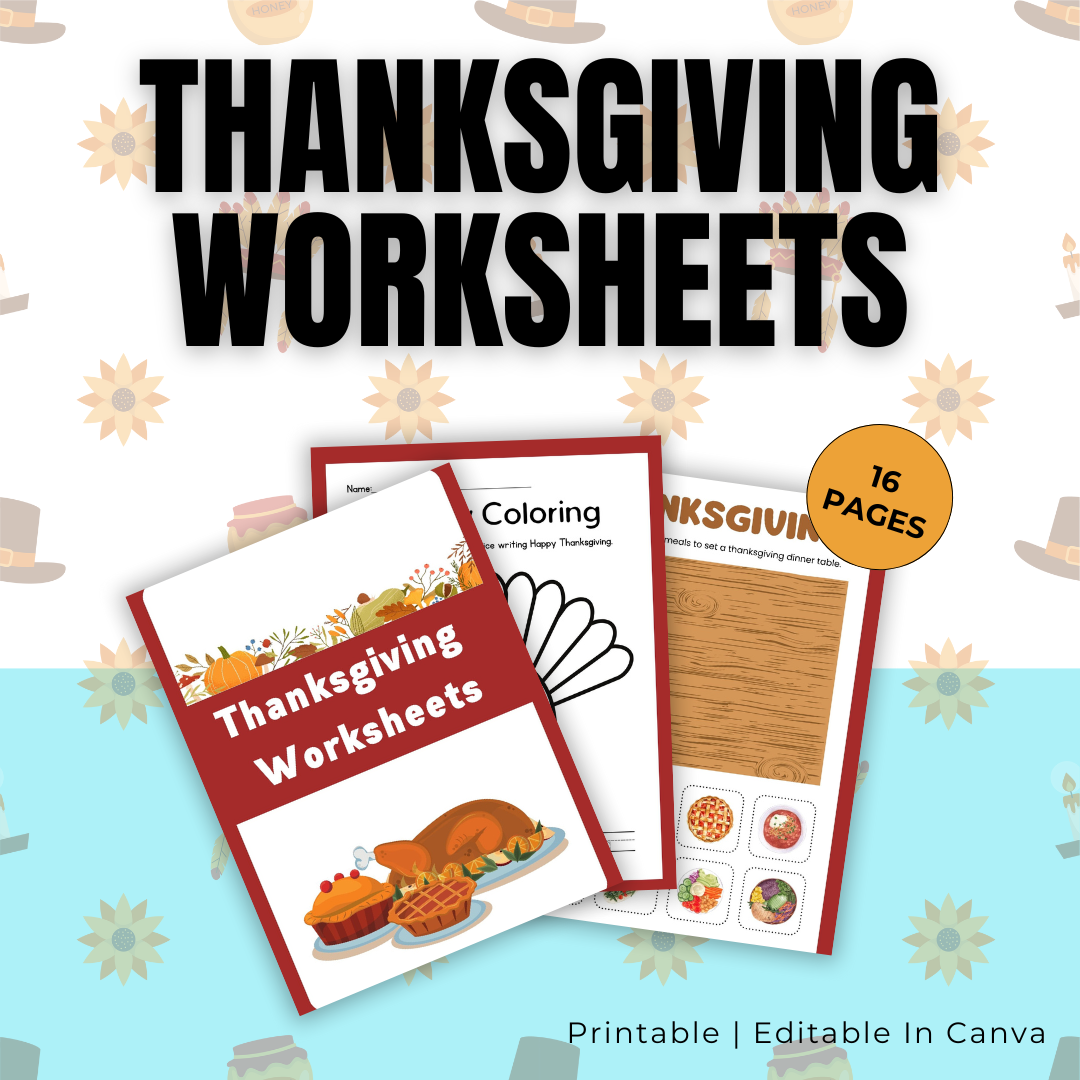 KIDS | Thanksgiving Worksheets | Editable in Canva